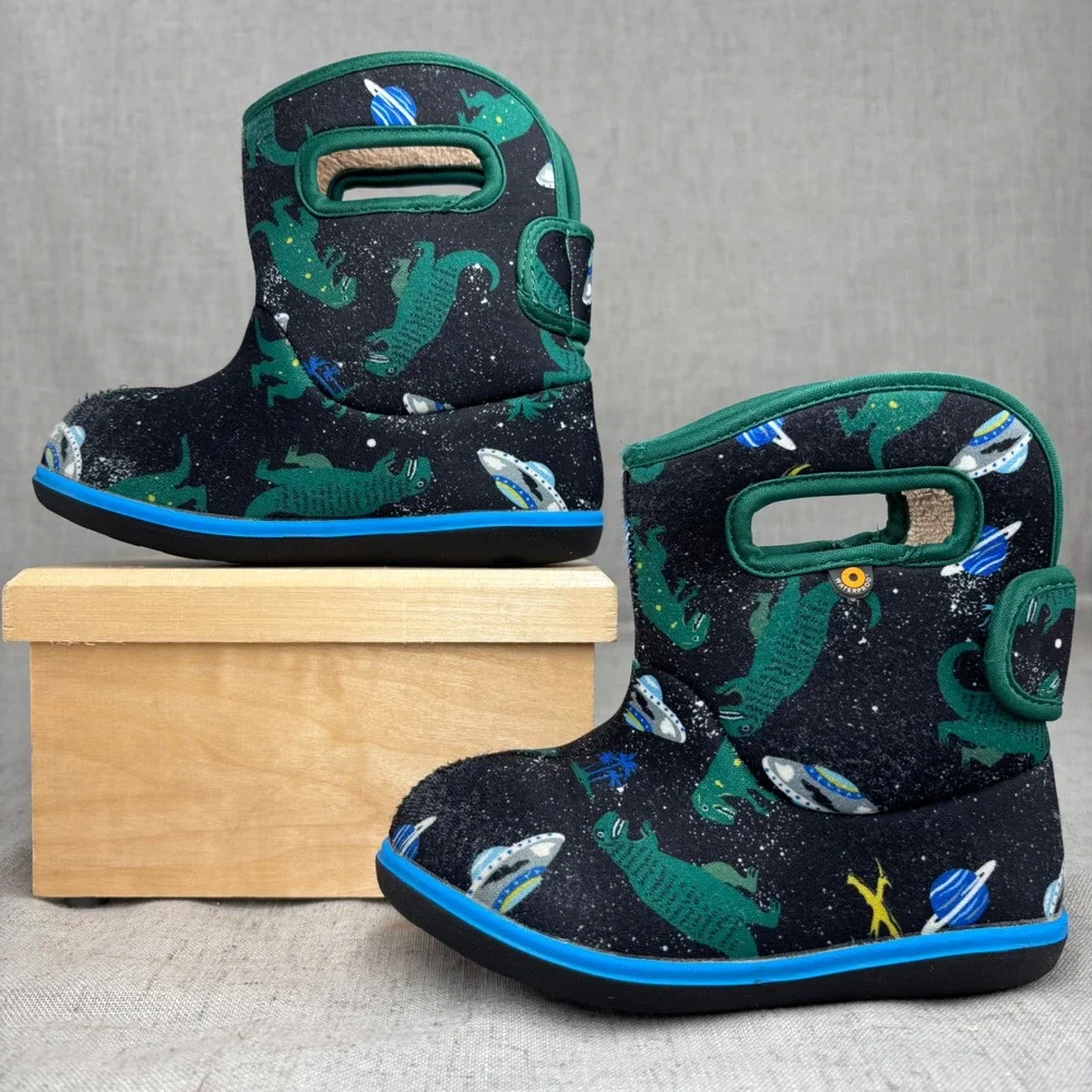 Bogs Baby Boots Dino Space Black Green Blue Waterproof Winter Snow Kids Size 9